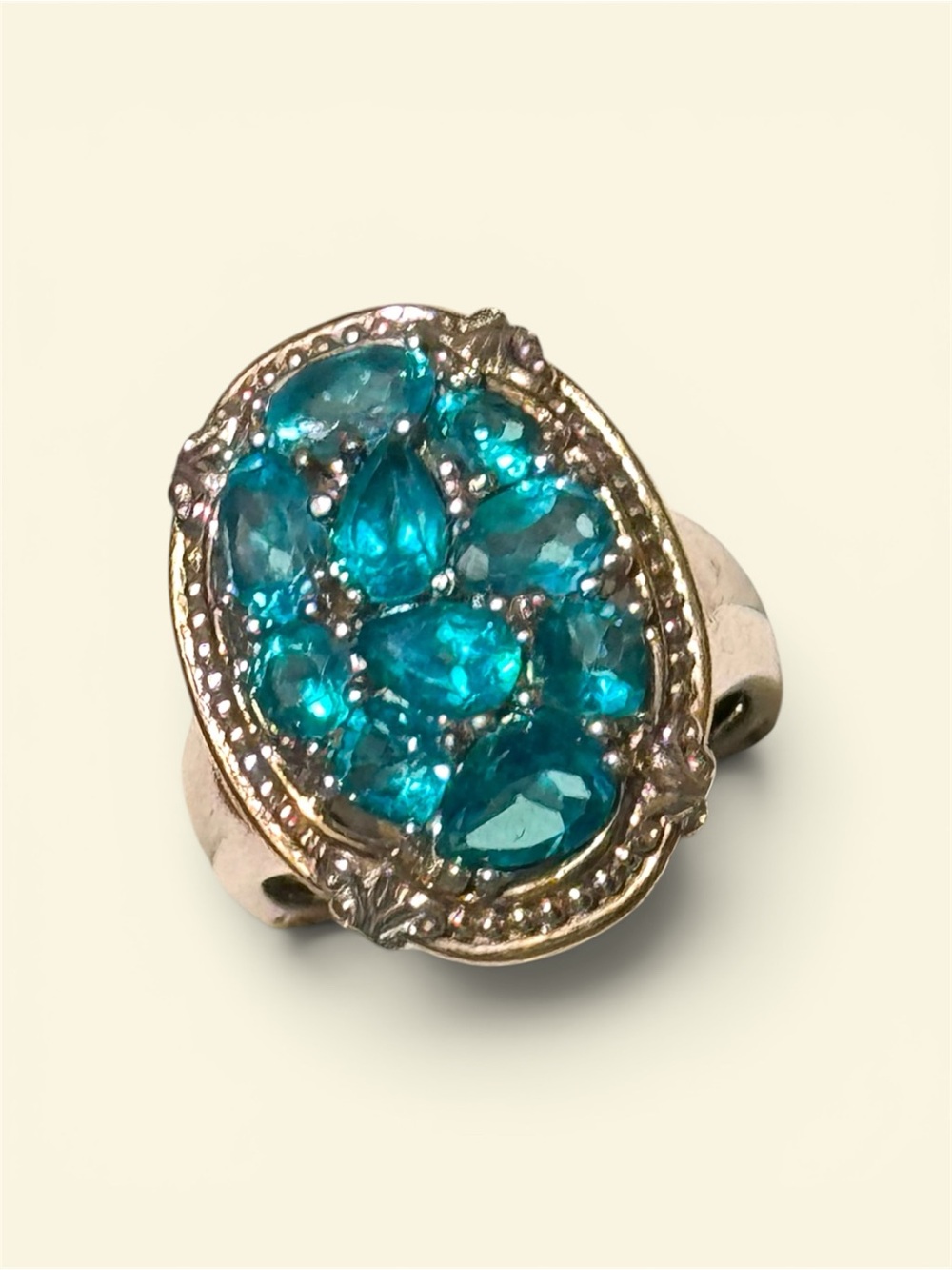 MV Blue Topaz Cluster Statement Ring - Women Jewelry Sterling Silver & 24k Gold